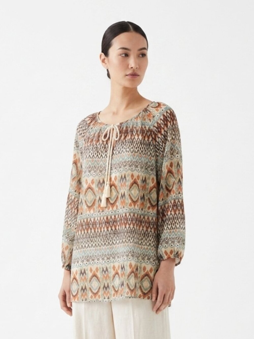 S/I Studio Blouse Brown Orange Bohemian Festival L